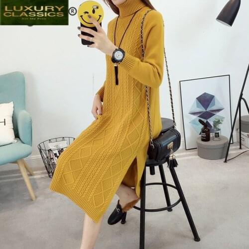 Pullover Winter Clothes Turtleneck Women Sweater 2021 Korean Knitted Long Dress Sweaters Jumper Female Cold Blouse LW1137