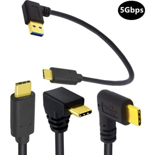 USB Type C Extension Cord Gold Plated USB 3.0 Male to Right 90 Degree Angle Type C Data Sync & Charge Converter Cable