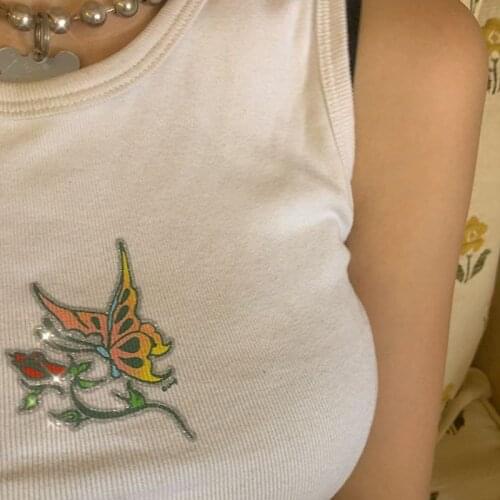 Harajuku Butterfly Vest Top Women Summer 2020 Casual Cotton Tank Tops Streetwear Girls White Skinny Crop Top Sexy Club Camisole