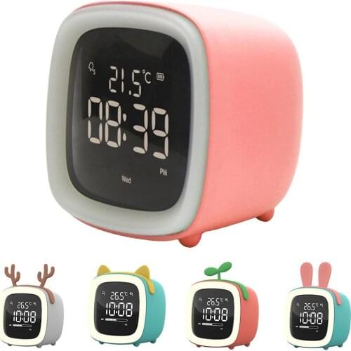 Cartoon Rabbit Ear Shape Rechargeable Digital Display LED Nigh Light Alarm Clock