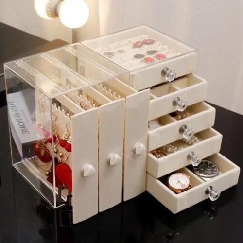 Transparent Jewelry Box with Drawer Desktop Dustproof Earrings Storage Box Dressing Table Vertical Storage Display Rack