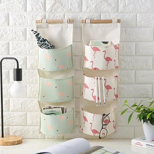 Flamingo Pattern Cotton Linen Art Hanging Storage Box Desk Organizer Folding Jewelry Cosmetic Makeup Organizer