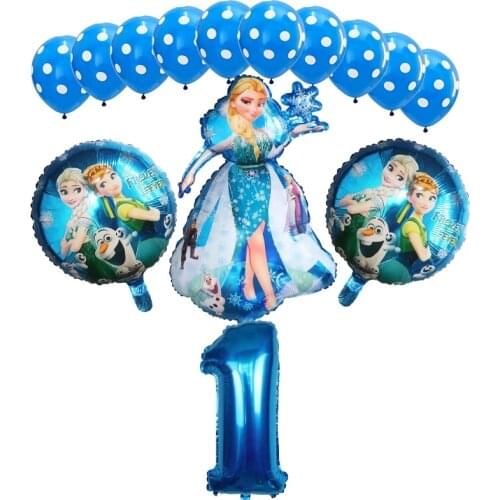 14pcs Elsa And Anna Princess Foil Helium Balloons Polk Dot Latex Air Globos Kids Inflatable Toys Birthday Theme Party Decoration