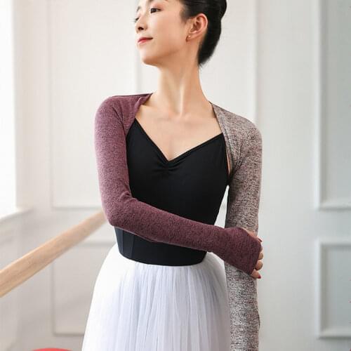 Knitted Warm Shoulder Pad Adult Women Sweater Coat Ballet Training Dance Clothes Top Costume Warm Up Shrug Long Sleeve Crop Tops