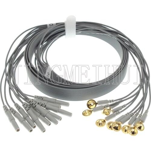 High quality EEG 10-lead cable of gold-plated brass Din 1.5mm female plug and cup electrode,Soft TPU brainwave arrange line
