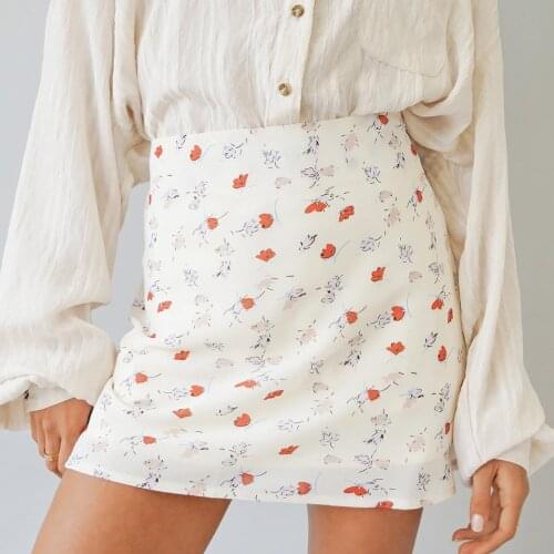 Skirts Womens Summer Chiffon Casual Floral Print Skirt 2021 New Side Zipper Up High Waist A Line Short Mini Skirt Women Clothing