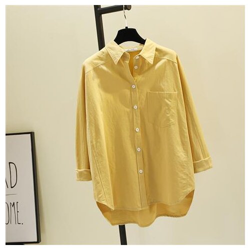 Women 2021 New Chic Casual Loose Cotton Shirt Female Fashion Solid Color Long Sleeve Blouse Autumn Women Oversize Shirt Top Q456