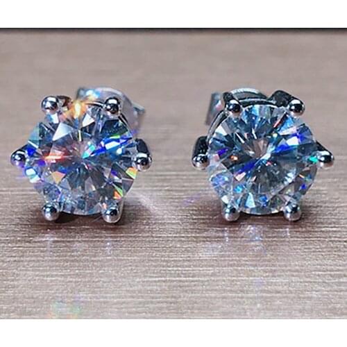 18K White Gold Stud Earrings Women 0.5 1 2 3 Carat Round Moissanite Diamond Present Wedding Anniversary Engagement Party Gift