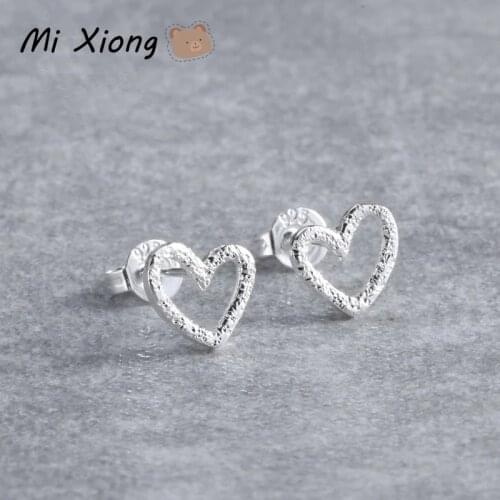 Mi Xiong Korean Earrings for Women Fashion Luxury Jewelry Heart-shaped Hollow Ear Studs Cute Wedding Party 925 Sterling Silver