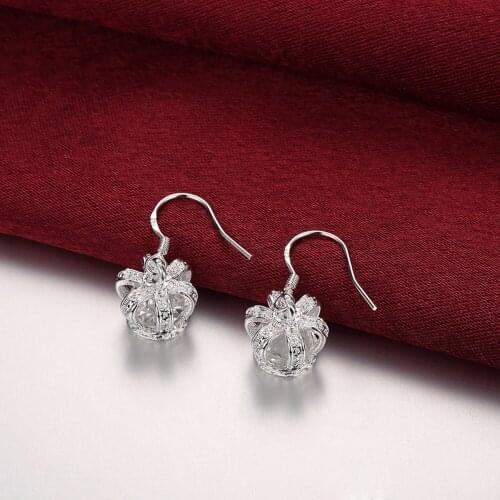 Fashion 925 Sterling Silver noble Crown crystal drop Earrings for Women Christmas Gifts Street all-match party wedding Jewelry