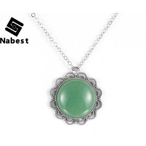 Women Men Vintage Natural Stone Green Tanglin Tiger Eye Pendant Necklace Labradorite Quartz Alloy Choker Clavicle Chain Jewelry