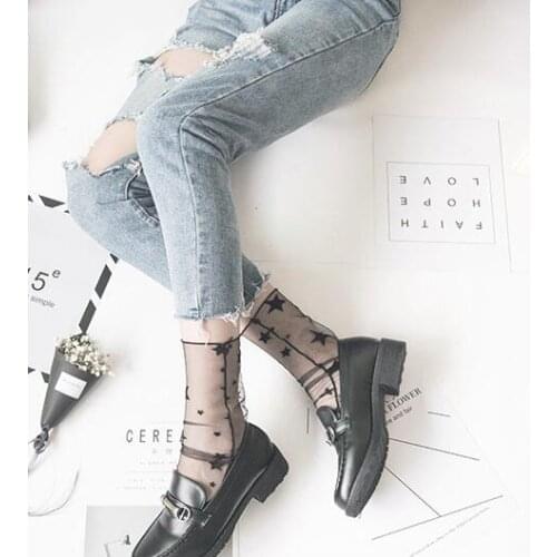 100pairs/lot fedex fast Glitter Mesh socks Women fishnet Socks Spring Summer star snowflake stripe glass socks