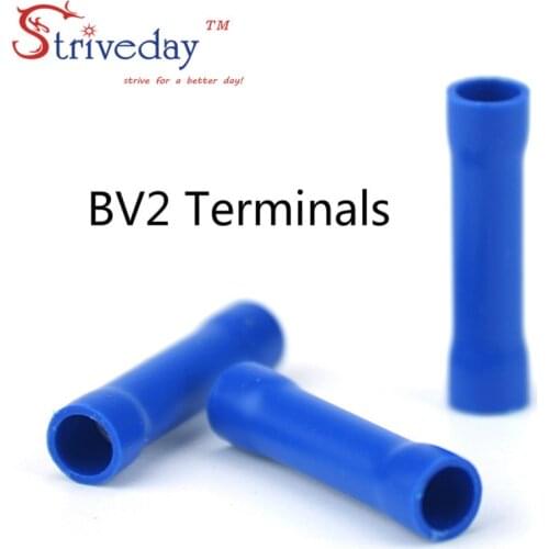 1000pcs / lot high quality Blue BV2 double line Tubular Pre-insulated terminal Tubular intermediate wiring Cold Terminals