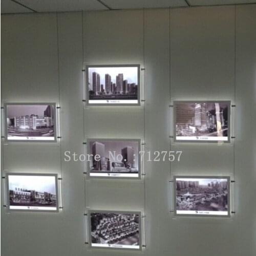 14PCS CABLE/ROD SUSPENDED LED LIGHT POCKETS A3 SINGLE SIDED MAGNETIC ACRYLIC FRAME DISPLAY LIGHT PANELS FOR REAL ESTATE AGENT