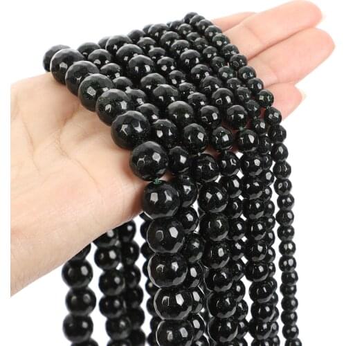 15" Strand Natural Stone Beads Faceted Green SandStone Sand Beads Round Loose Beads For Jewelry Making Bracelet Neck 4-10mm