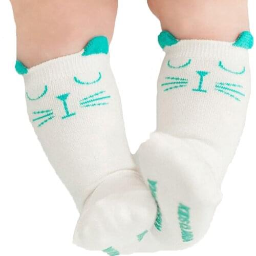 2018 Baby Long Socks with Ears Cartoon Toddler Girl Socks Cotton 100% Cute Baby Boys Anti Slip Sock Cat Christmas Warm Socks