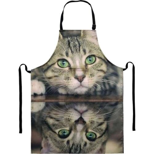 2021 Kawaii Cat 3D Printing Antifouling Anti-Greasy Waterproof Bib Apron Home Cleaning with Pockets Pinafore Kitchen Accessories