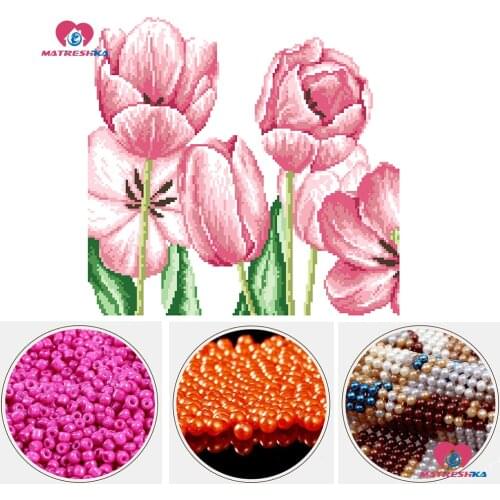 3d beads embroidery tulip beadwork crafts beaded cross-stitch pattern home decro accessories pearl embroidery Partial embroidery