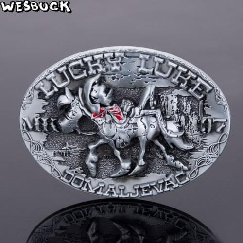 5 Pcs MOQ WesBuck Brand Fashion lucky luke belt buckle Oval Silver Metal For 4cm Wide Belt Classic Mens Womens Jeans accessories