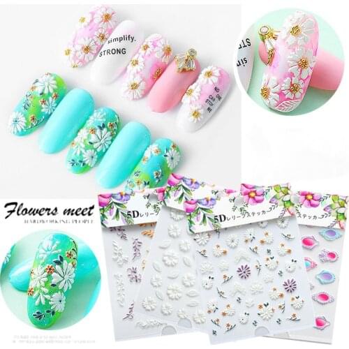 5D Acrylic Embossed Nail Stickers Engraved Flower Leaf Design Nail Art Sticker Self-adhesive Decals Manicure Accessoires wraps