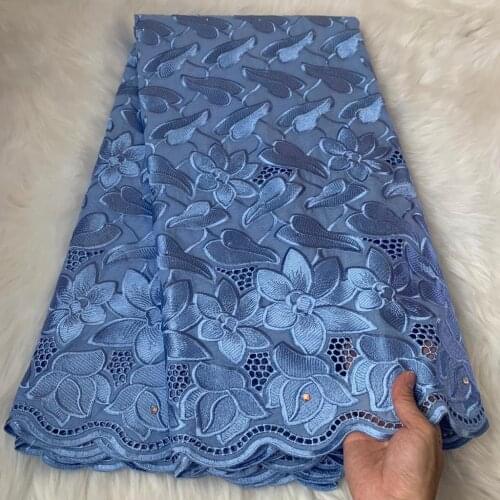 African Nigerian 100% Cotton Lace Fabric 2021 High Quality French Punch Net Lace Fabrics With Diamond Women Dress 5 Yards A734
