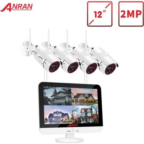 ANRAN Home Security Camera System CCTV Video Surveillance Kit 12 Inch Monitor NVR Kits 1080P HD Outdoor Night Vision WiFi Camera