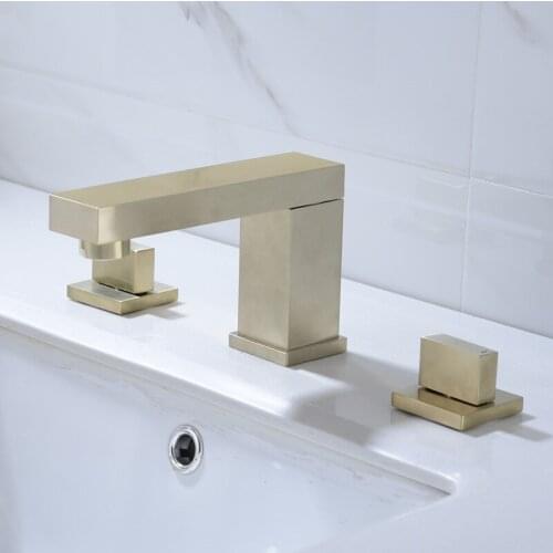 Beiluode 3 Hole Widespread Bathroom Sink Faucet Deck Mounted Dual Handle Hot Cold Water Mixer Tap Chrome Finished FT1001