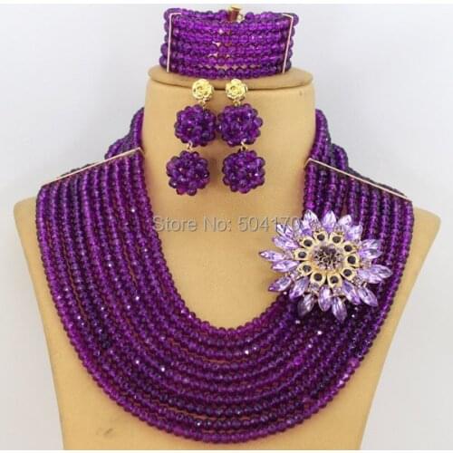 Free Shipping! Purple African Beads Costume Jewelry Set Handmade Crystal Beads Necklace Jewelry Set GS862