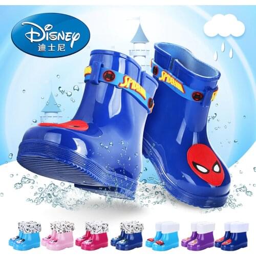 Disney cartoon Minnie Mickey Spider-Man car Sophia Princess boy girl baby non-slip soft bottom plus cotton rain boots rain boots