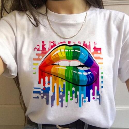 FIXSYS GBT Rainbow Lips T Shirt Women Gay Pride Ullzang 90s T-shirt Lesbian Graphic Print Tshirt New Fashion Tops Tee Female