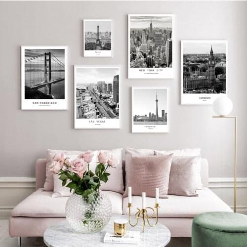 Black White Canvas Painting World City Landscape Paris London New York Poster Prints Nordic Style Wall Art Picture Home Decor