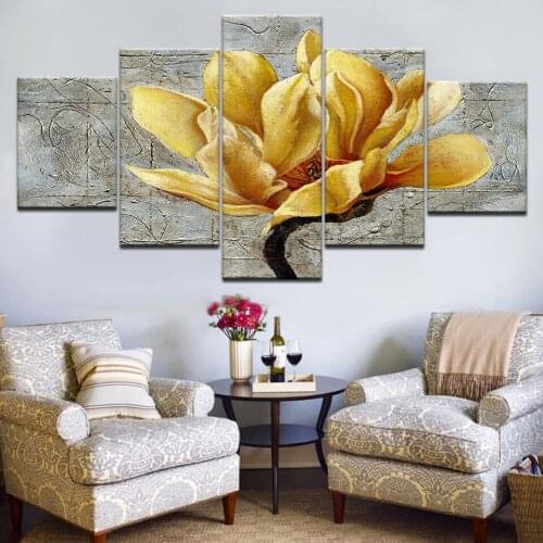 Frame Art Modular Canvas Wall Painting Pictures Home Decoration 5 Pieces Yellow Flower For Living Room Modern HD Print Poster