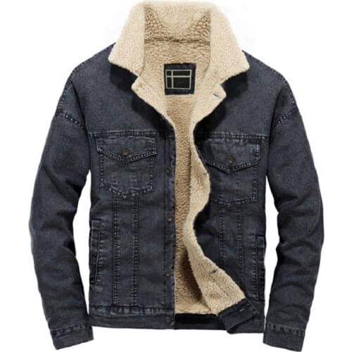Mens Thick Denim Jacket Winter Mens Lamb Wool Jacket Casual Turndown Collar Thicken Winter Coat Male Fashion Jeans Jacket Men