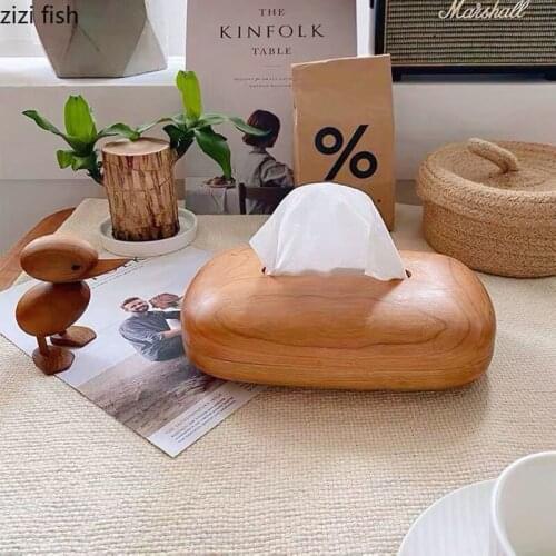 Natural Cherry Wood Tissue Box Home Living Room Coffee Table Paper Towel Organizer Box Simplicity Magnetic Removable Tissue Box