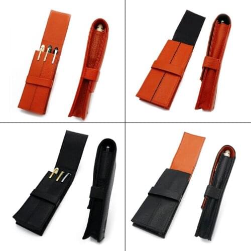 Newest Leather Fountain Pen Case ,3 Pens Holder Pouch,Separate Slot Organizer Carrying Case Pencil Bag Office Accessorie