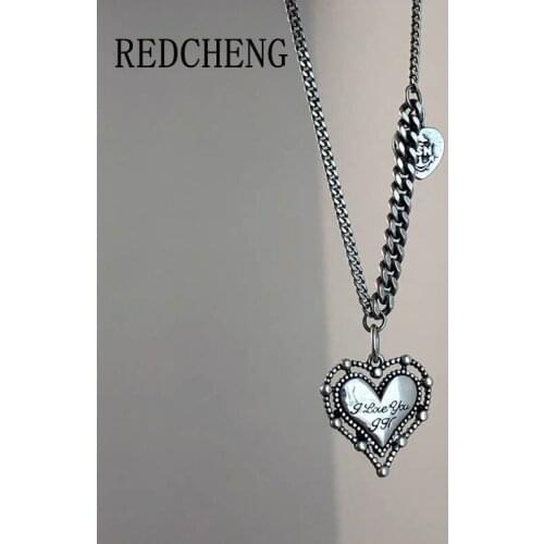 REDCHENG 925 Sterling Silver LOVE Heart Necklaces for Women INS Fashion Simple Elegant Beaded Anniversary Fine Jewelry Gifts