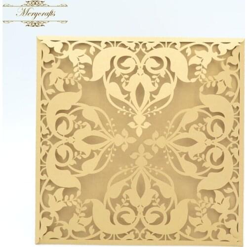 Wedding supplies four fold laser cut whole set arabic wedding invitation cards with inside card and wedding envelope