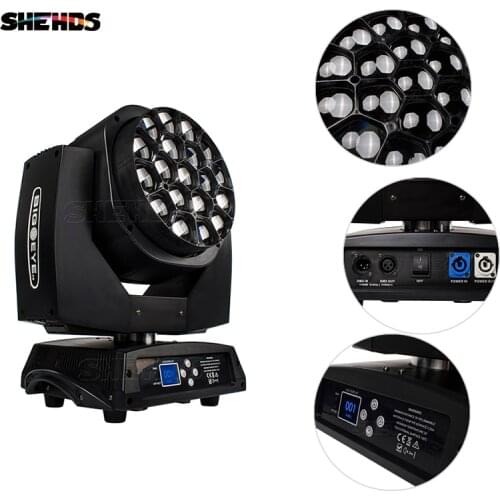 19x15W Wash Big Bees Eyes RGBW Zoom 285W DMX Moving Head LED Beam Suitable for Concert Dance Hall Club Bar Stage Effect Light