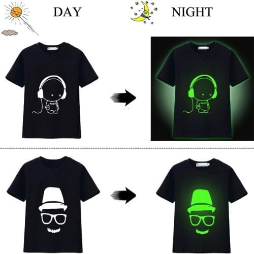 Hooyi Luminous Baby Boys T-Shirts Novelty Music Skull Fluorescent Kids Tee Shirts Shiny Children Blouse Girls Clothes Top Cotton