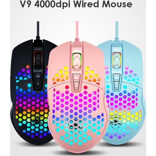 V9 USB Wired Mouse 4 Gears 4000 DPI Adjustable Backlight 7 Buttons Hollow PC Optical Gaming Mouse Ergonomic Mice Dropshipping