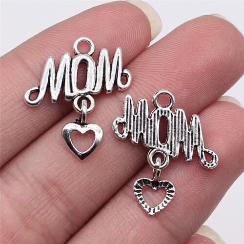 WYSIWYG 10pcs 24x20mm Antique Silver Color Mom Heart Charms Pendant For Jewelry Making DIY Jewelry Findings