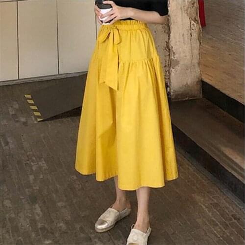 Vintage Women Casual Loose A-Line Long Skirts High Waist Summer Autumn All Match Solid Maxi Skirts With Belt Plus Size 6XL 7XL