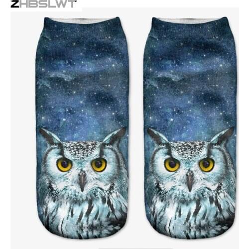 ZHBSLWT Print 3D Sock Lovely Owl Time-limited Ruched Polyester Contrast Color Meias Women Socks Casual Cute Character