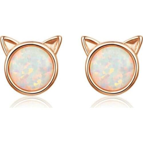 Meow Star Simple Fashion Personality Cat Earrings Female Opal Sterling Silver Earrings