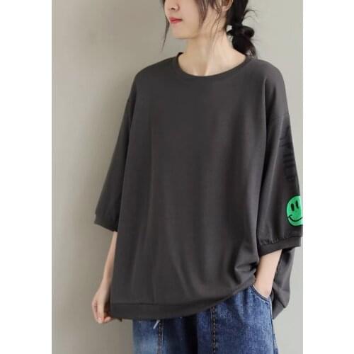 2021 New Arrival Pure Cotton Loose Tops Women Summer Casual T Shirts Korea Style Street Fashion Print Smile Girl Chic T Shirts