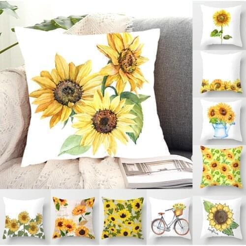 1Pc Sunflower Printed Cushion Cover Polyester Throw Pillows Case Decorative Soft Pillowcase For Home Sofa Chair Pillow Covers