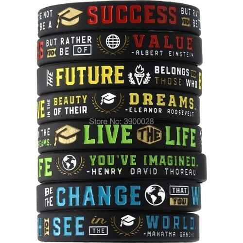 100pcs Graduation Inspirational Quote silicone wristband bracelet free shipping by ePacket