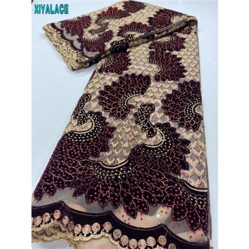 2020 Latest Velvet stones lace fabric French Nigerian Lace Fabrics High Quality African Lace Fabric Wedding 3663b