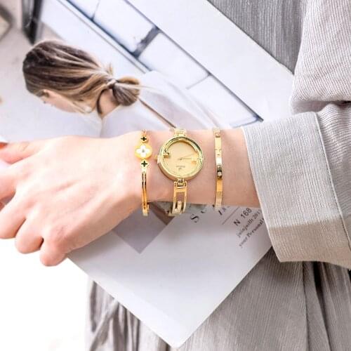 3Pcs Ladies Bracelet Watches Set Skin Band Simple Design Quartz Watches with Titanium Bracelets Gift Box for girlfriend