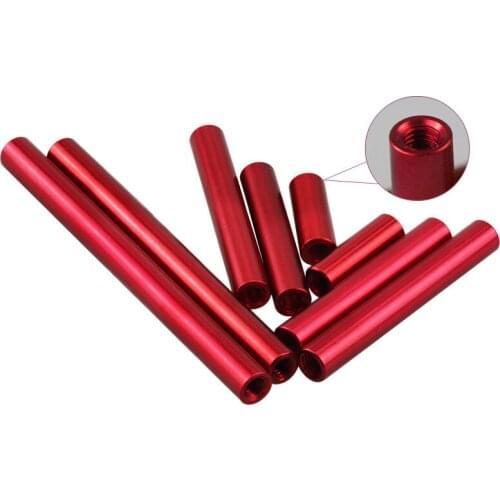5pcs M3 Aluminum alloy round nut pillar lengthen connection through hole double internal teeth nuts post D6 6-60mm length red